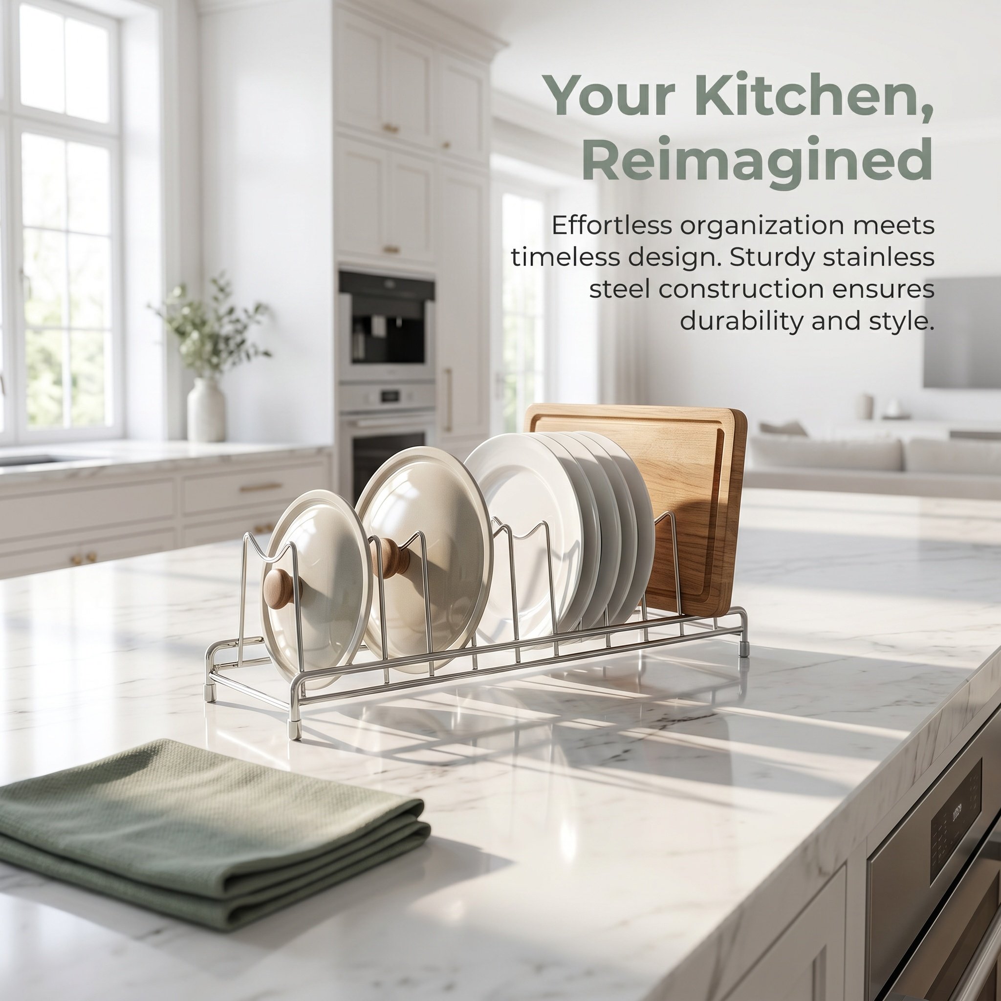Kitchen Baking Sheet Organizer - Stainless Pot Lid Organizer 9 Section