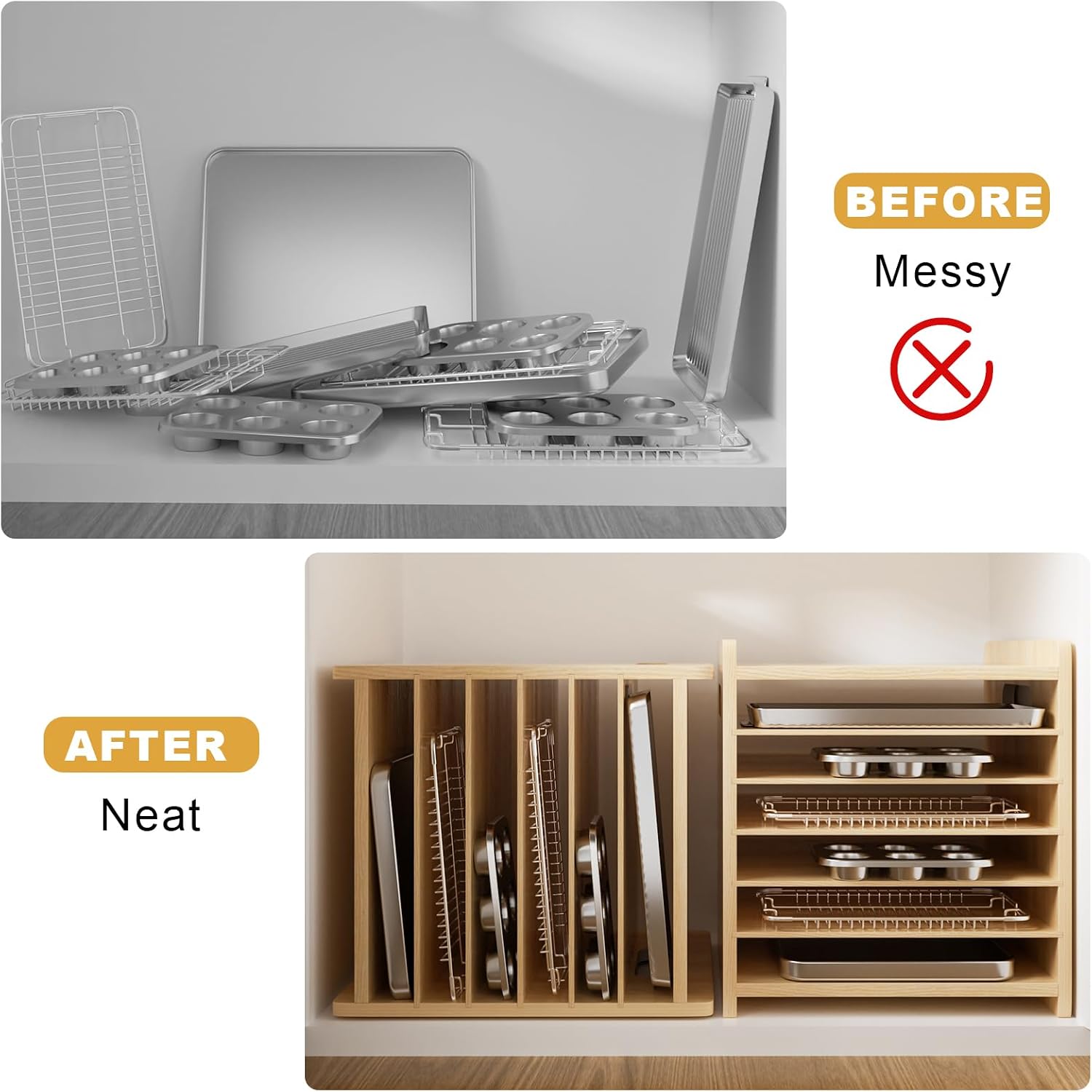 Wooden Bakeware Tray Divider O - огляд і ціна Kitchen Baking Sheet Organizer