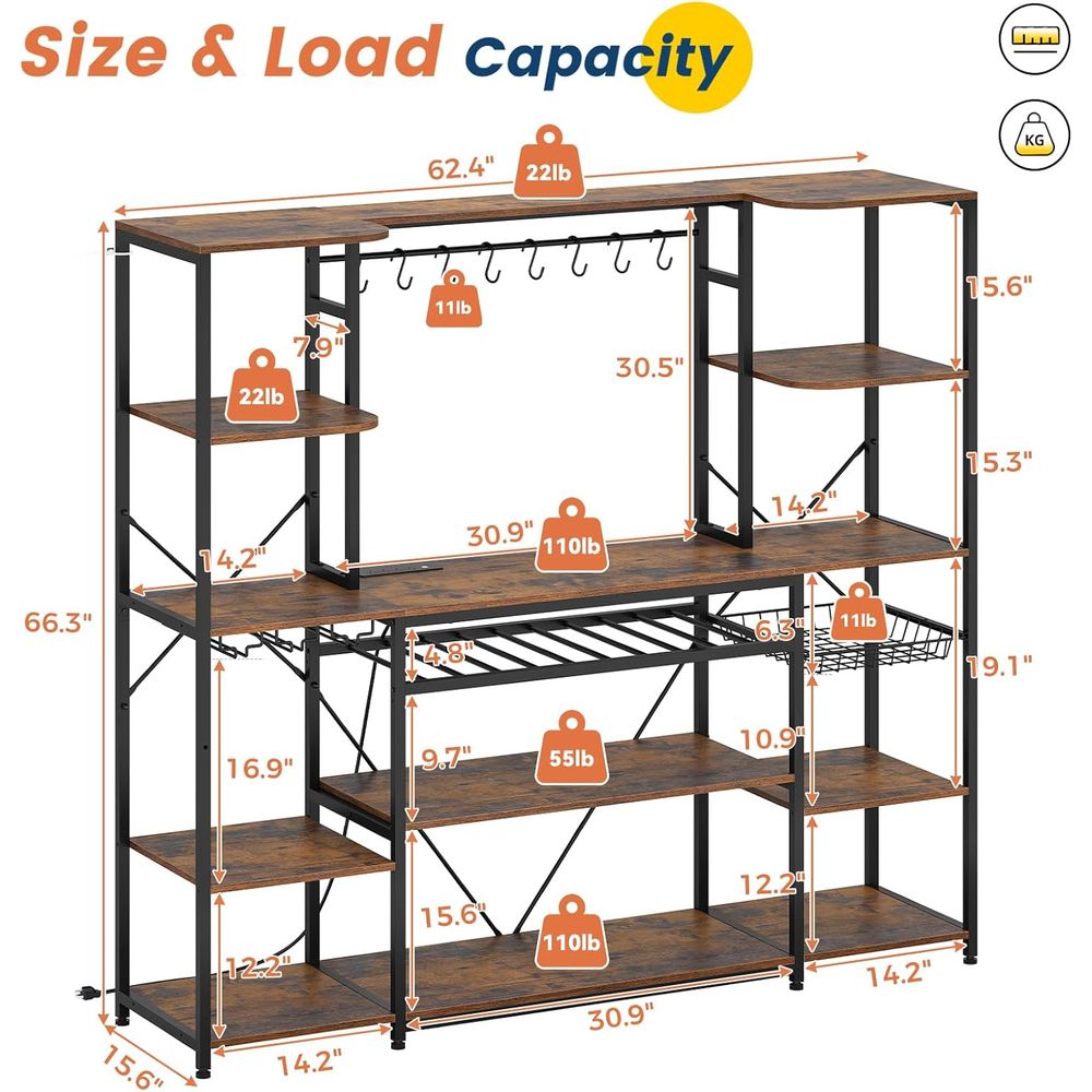 Large 62.4in Bakers Rack with  - огляд і ціна Kitchen Baker